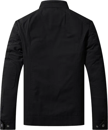 Vista 3 de WenVen Chaqueta militar de algodón casual de lona para hombre, ligera, con cremallera
