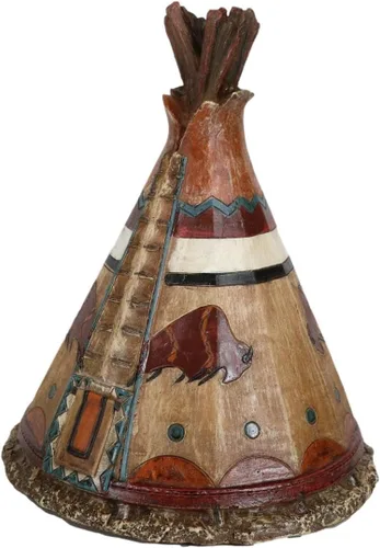 Vista 5 de Ebros Gift Cabaña de tipi indígena tribal occidental rústica con diseño de bisonte de carga, moneda de ahorro, hucha decorativa