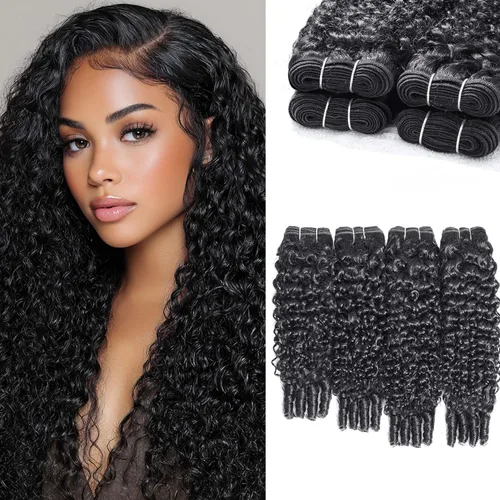 Vista 28 de ALLRUN Paquetes de cabello humano rizado birmano, 3 piezas de 14, 16, 18 pulgadas, paquetes de cabello humano rizado crudo con extremos en espiral
