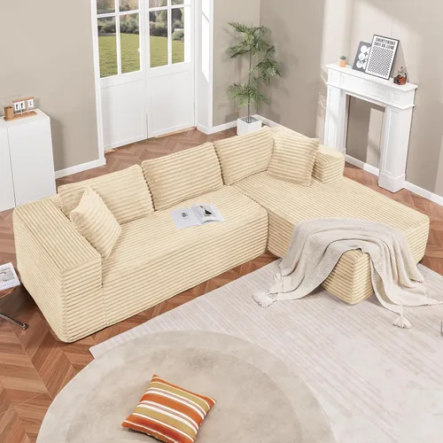 Vista 2 de LUCKLIFE - Sofá seccional modular con chaise en forma de L, tapizado en pana, sofás sin huesos para sala de estar, sofá cama extragrande, no Beige