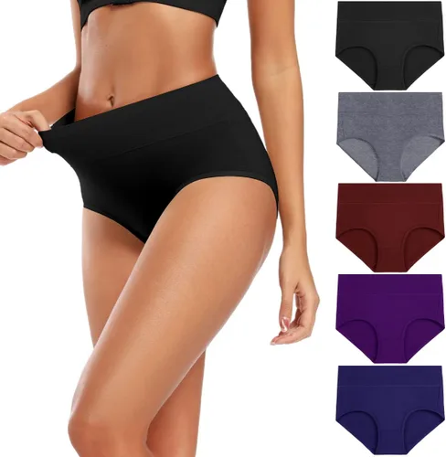Vista 7 de Molasus Ropa interior de algodón para mujer de cintura alta, cobertura completa, bragas para mujer (talla regular y grande)
