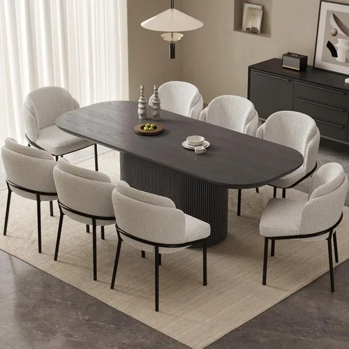 Vista 17 de Mesa de comedor ovalada de 63 pulgadas para 2-6 personas, mesa de cocina negra moderna, mesa de comedor rectangular de lujo, mesa de comedor