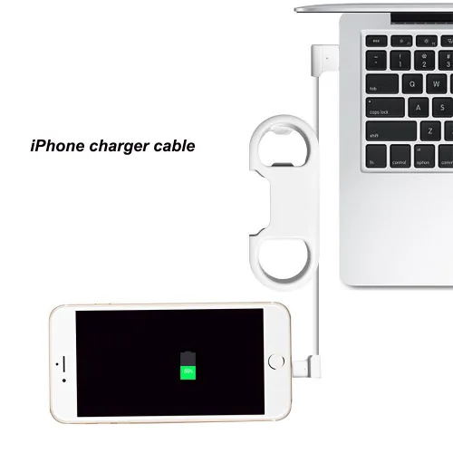 Vista 3 de Cable Lightning para carga de iPhone + llavero + abridor de botellas + mosquetón de aluminio, llavero portátil multifunción con abridor de botellas