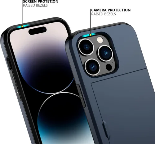 Vista 55 de Nvollnoe - Funda para iPhone 14 con tarjetero [tienda de 5 tarjetas] Negro - Almacenamiento más grande