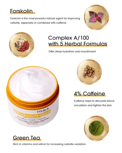 Vista 2 de Crema anticelulítica para glúteos y muslos, crema reafirmante corporal con 4% de cafeína y forskolina, crema reafirmante B Flat Belly y crema