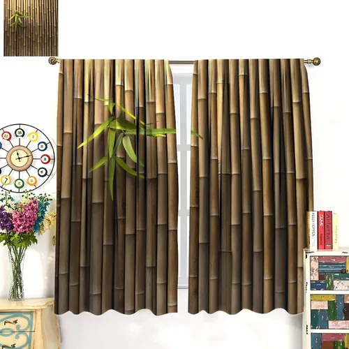 Vista 3 de Cortinas de bambú 3D impresas para exteriores, cortinas de bambú natural japonés zen, sala de estar, cocina, bolsillo para barra, cortinas