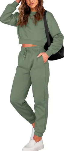 Vista 43 de BTFBM Conjunto deportivo de 2 piezas para mujer, camiseta corta de manga larga, sin botones, pantalón con cordón ajustable, pantalones deportivos