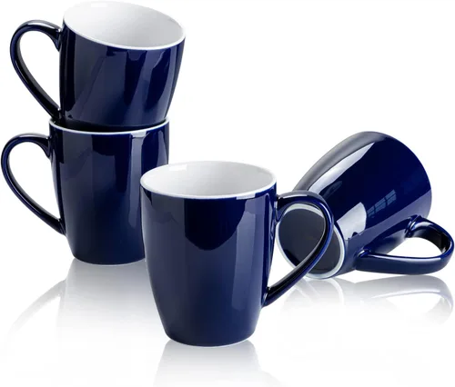 Vista 13 de Sweese Tazas de café de porcelana – 16 onzas (arriba al borde) para café, latte, té, cacao, juego de 4, negro