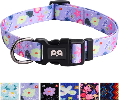 Vista 10 de Collar de perro suave ajustable: estampado de flores rosadas, multicolor, lindos patrones para mascotas, talla XS, pequeña, mediana y grande