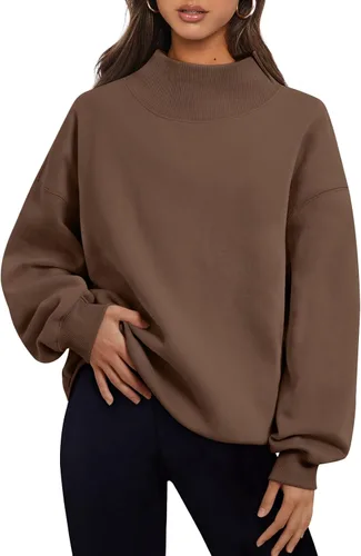 Vista 46 de Trendy Queen Sudaderas de cuello alto para mujer, de gran tamaño, trajes de Albaricoque