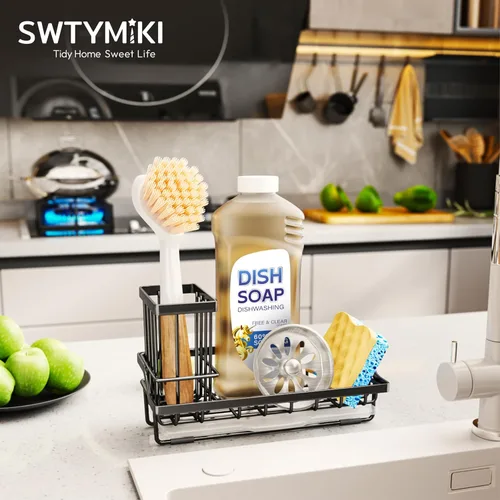 Vista 7 de SWTYMIKI Organizador de Fregadero para Esponja - Organizador de Cocina con Soporte de Cepillo Alto para Encimera para Mantener Jabones y Esponjas