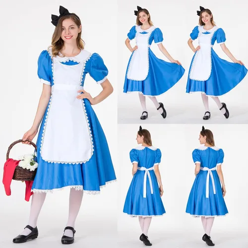 Vista 2 de Halloween Women's Cosplay Outfit Blue Maid Fancy Dress Costume Women Vintage 1950S Retro Rockabilly Prom