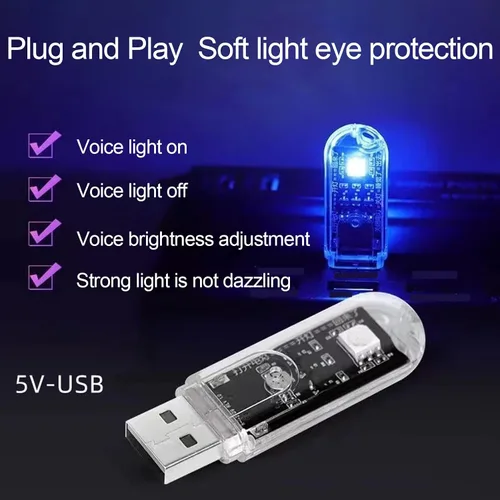 Vista 7 de Mini luz nocturna LED, lámpara de noche LED ultra brillante, control de voz regulable sin parpadeo, iluminación transparente USB necesaria