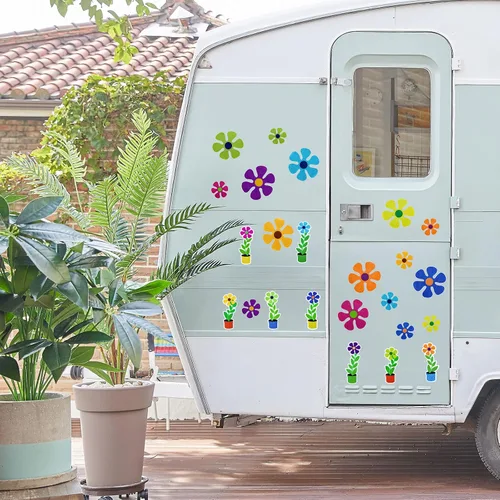 Vista 6 de Whaline 24 calcomanías magnéticas de flores de primavera, calcomanías magnéticas multicolor de flores en maceta, calcomanías magnéticas