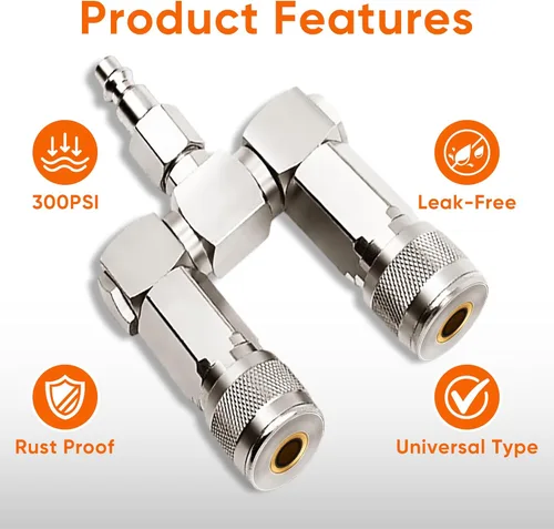 Vista 5 de FIXSMITH Conector de manguera de aire: divisor de manguera de aire de 2 vías, 1/4 en NPT, accesorios para compresores de aire, conectores giratorios