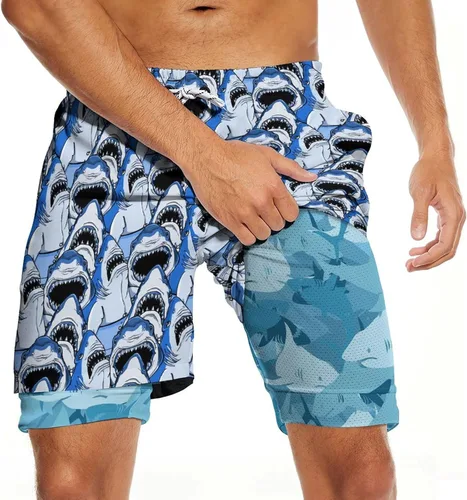 Vista 9 de CHILL·TEK Traje de baño para hombre con forro de compresión de secado rápido 2 en 1, traje de baño para playa