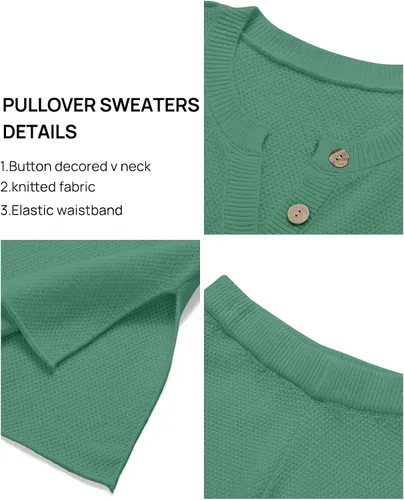 Vista 7 de MEROKEETY Conjunto de 2 piezas para mujer, de manga larga, con botones, suéter y pantalones, conjuntos de descanso