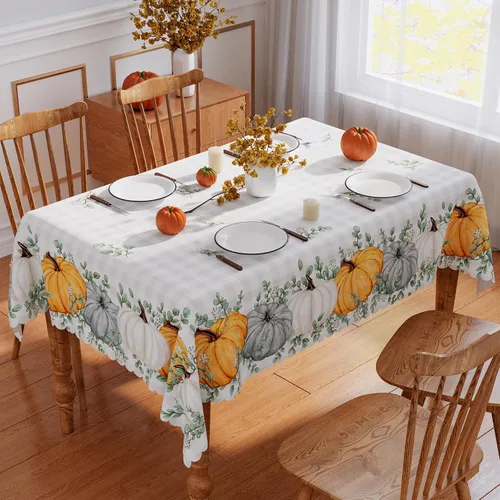 Vista 3 de Mantel rectangular de otoño de 52 x 70 pulgadas, decoración de otoño para el hogar, decoración de calabaza impermeable para decoración de temporada