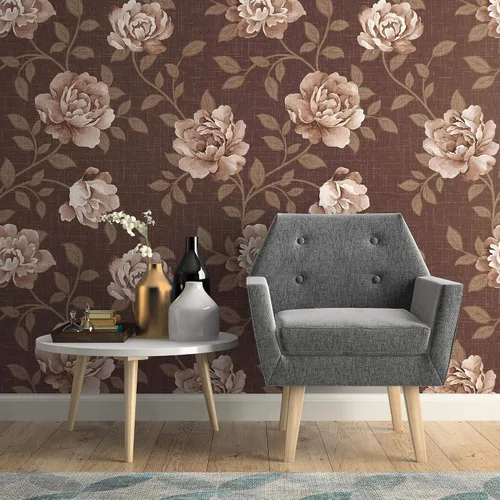 Vista 3 de Walls By Me Papel tapiz extraíble floral con textura marrón 1645-2 pies x 4 pies