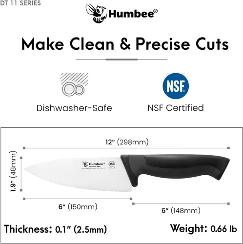 Vista 4 de Cuchillo de chef profesional con mango ergonómico – Cuchillo de cocina de acero inoxidable certificado NSF, dientes de onda dentada, hoja duradera
