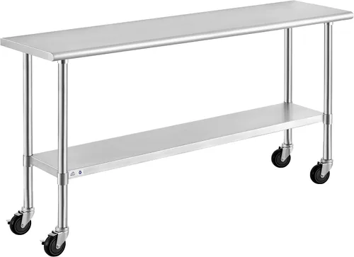 Vista 24 de ROCKPOINT Mesa de acero inoxidable para preparación y trabajo, 14x24 pulgadas; mesa de cocina comercial de metal NSF resistente con estante inferior