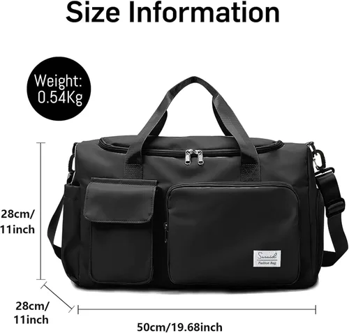 Vista 3 de Bolsa de deporte para gimnasio con compartimento para zapatos y bolsillo separado seco y húmedo para hombres y mujeres, bolso de entrenamiento