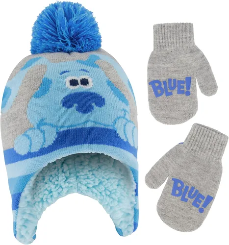 Vista 8 de Nick Boys' Winter Hat and Mitten Set, Blue's Clues Toddler Beanie for Kids Ages 2-4 Tejido azul con forro polar