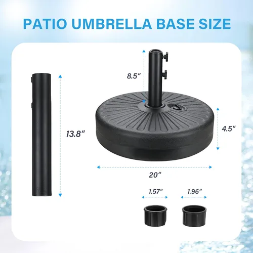 Vista 6 de HealSmart Base de sombrilla de patio de 20 pulgadas, 50 libras, duradera, rellenable, soporte resistente para césped al aire libre, cubierta, junto