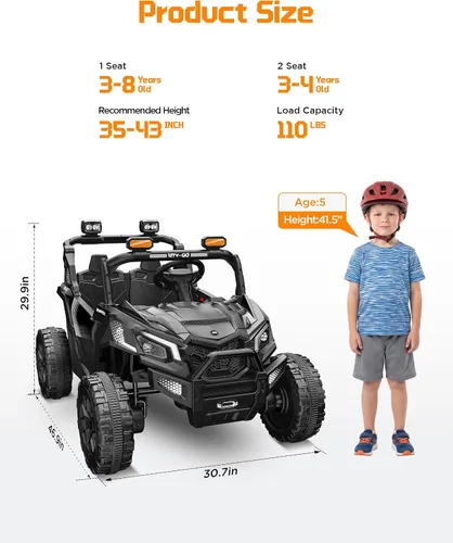 Vista 2 de Coches eléctricos de paseo con control remoto de 24 V para niños Negro