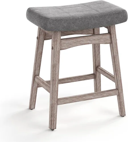 Vista 12 de MAISON ARTS Juego de 4 taburetes de bar grises para encimera de cocina, patas de madera maciza con asiento de silla de montar de piel sintética