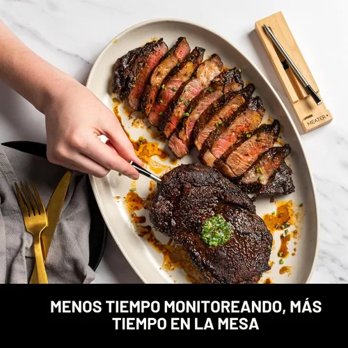 Vista 6 de MEATER Plus: Termómetro digital inalámbrico inteligente Bluetooth para carne, edición limitada, grabado King of the Grill, color azúcar moreno