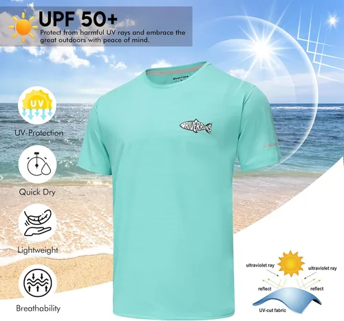 Vista 3 de Riverruns Camiseta de pesca para hombre, manga corta, protección solar UPF 50+, camiseta de natación, camiseta de protección contra erupciones
