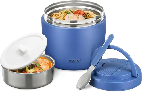 Vista 9 de Termo de sopa para comida caliente, contenedor de almuerzo aislado de acero inoxidable de 32 onzas, termo de boca ancha para sopa y alimentos, Negro