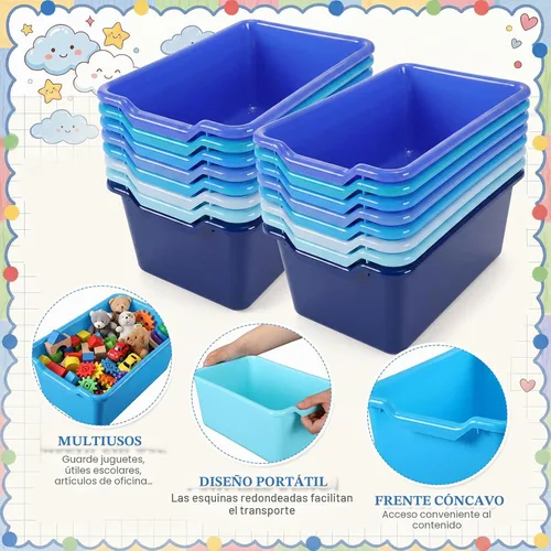 Vista 3 de Dandat 16 cubos para libros de plástico para aula, serie azul