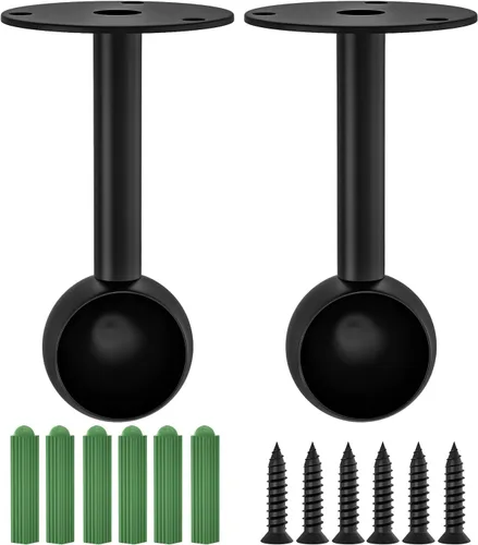 Vista 7 de Soportes para barra de armario con acabado negro mate de 0.63 pulgadas, soportes de montaje en techo, soportes de extremo de barra de cortina