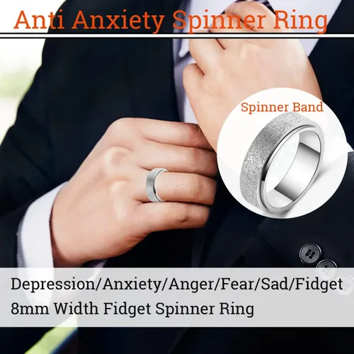 Vista 8 de Anillo giratorio antiestrés para mujeres y hombres, anillo de ansiedad de acero inoxidable para hombre, anillos de pulgar de 0.315 in de ancho
