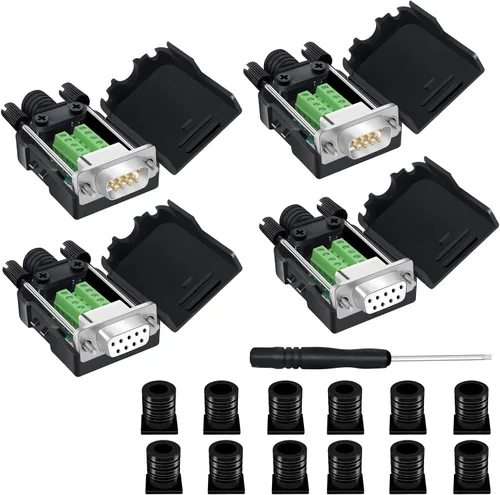Vista 17 de 10 conectores DB9 macho Breakout, conectores RS232 de 9 pines, placa de módulo adaptador serie D-SUB RS485 sin soldadura con terminales de tornillo