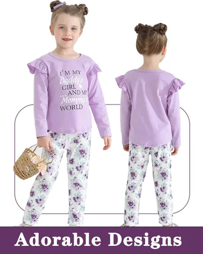 Vista 3 de SUNNY PIGGY Baby Girl Clothes Toddler Girl Outfits Ruffle Infant Baby Girl Fall Winter Clothing Flared Pants Set