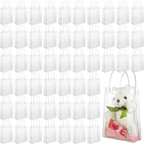 Vista 8 de Saintrygo 25 bolsas de regalo de PVC transparente con asas, transparentes Plástico impermeable para regalos de fiesta, regalos de boda, bolsa