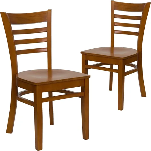 Vista 14 de Flash Furniture HERCULES Series Silla de restaurante de madera natural con respaldo de escalera - Asiento de vinilo burdeos Asiento de vinilo