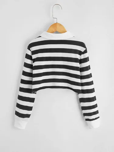 Vista 2 de Floerns Tops cortos de manga larga con estampado de rayas para niñas