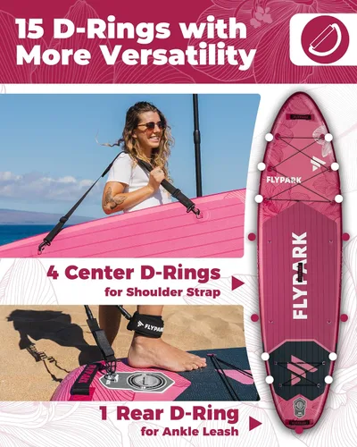 Vista 7 de Flypark 11'x34 Inflatable Paddle Boards, Extra Wide SUP for 420lbs/3Adults, Yoga Stand Up Paddle Board, 110L Backpack, 15 D-Rings, Shoulder Strap
