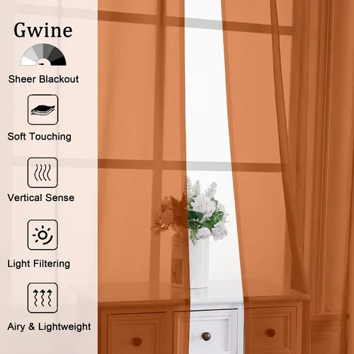 Vista 151 de Gwine Cortinas traslúcidas doradas de 96 pulgadas de largo, 2 paneles para Dorado