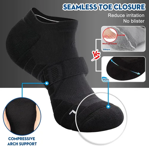 Vista 3 de Hylaea Calcetines Atléticos para Correr con Cojín Acolchado que Absorben la Humedad de Corte Bajo 3 Pares Negro
