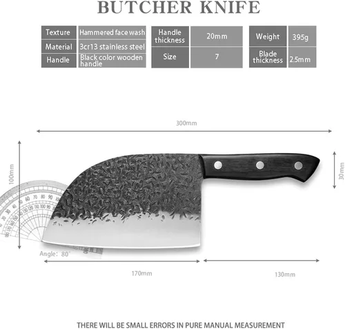 Vista 2 de Cuchillo de carnicero tradicional de 7 pulgadas, cuchillo de chef de acero de alto carbono, cuchillo serbio para cocina, campamento o barbacoa
