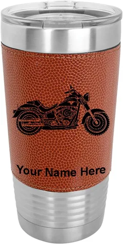 Vista 12 de LaserGram - Vaso de 20 onzas con aislamiento al vacío, estilo motocicleta, grabado personalizado incluido (piel sintética, estilo béisbol)