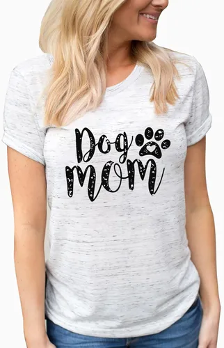 Vista 2 de Camisetas para mujer con diseño de huellas de perro y cuello redondo, manga corta, para mamá