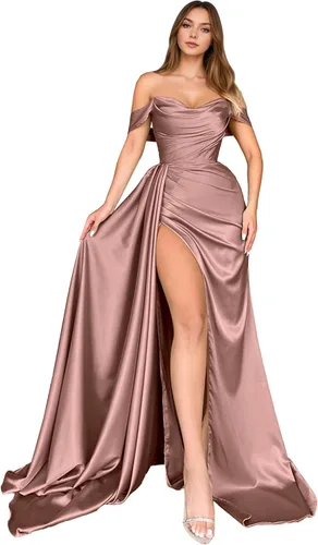 Vista 38 de Dream Wedding Vestidos de fiesta de satén con hombros descubiertos con Agua