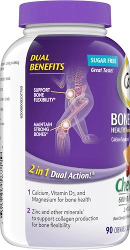 Vista 10 de Caltrate Chewables 600 Plus D3 Plus Minerals Suplemento de vitamina D de calcio, cereza, naranja y fruta, 90