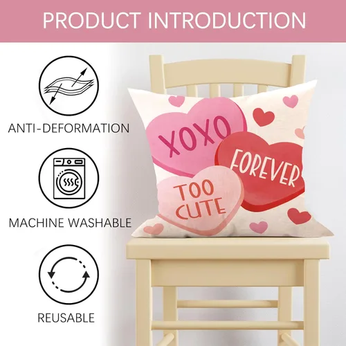 Vista 3 de Juego de 4 fundas de almohada decorativas para el día de San Valentín de 18 x 18 pulgadas, color rosa y rojo con texto en inglés "Hello Love Be My